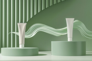 Elegant and stylish mockups of cosmetic products for skin care and beautiful on green background