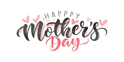 Fototapeta premium Happy Mother's Day greeting card. Hand lettering, modern calligraphy. Pink and black hand drawn inscription. Holiday typographic design. Vector illustration