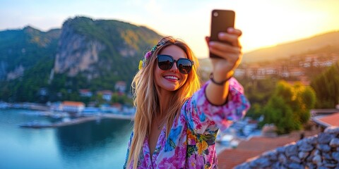 influencer taking selfie while vacationing in bulgaria 