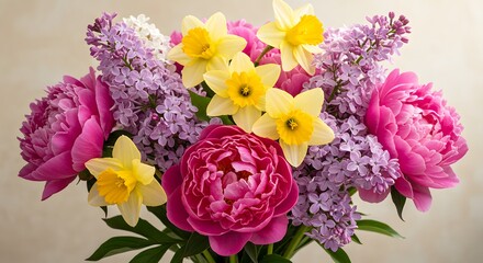 Bouquet of Beautiful Mimosa Flowers on Soft Background