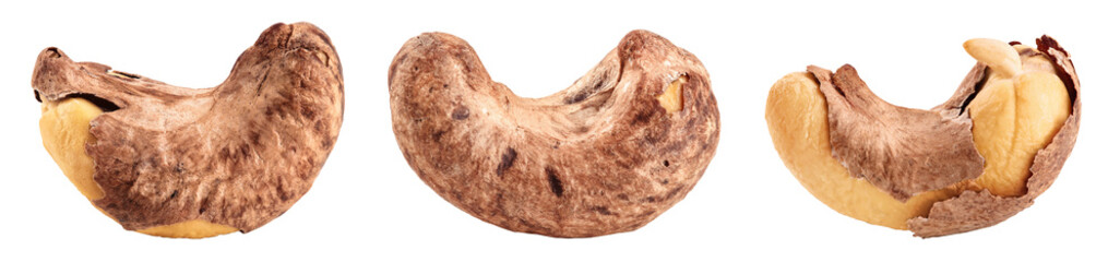 cashew nut with shell isolated on white background