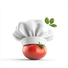 Fresh tomato and chef's hat, a culinary concept.