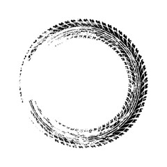 Grunge circle tire track, wheel braking mark. Truck, car or motorcycle tread pattern silhouettes. Auto race, motorsport, speed racing design element. Vector illustration © 32 pixels