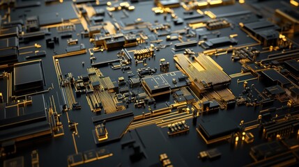 Abstract Circuit Board:  Gold and Black Technology Design