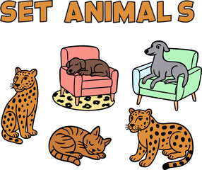 SET CUTE ANIMALS DESIGNS USING HAND DRAWINGS

