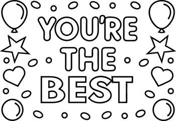 Outlined You're The Best Text with Heart, Star, Balloon, and Circle Shapes