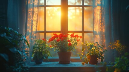 Sunlight through window plants