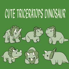 SET CUTE DINASAUR DESIGNS USING HAND DRAWINGS