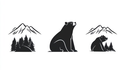 Grizzly bear mountain landscape logo design