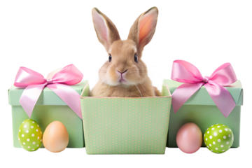 easter bunny with eggs in basket