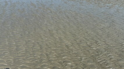 White sand beach texture with abstract blue water waves and natural surface reflection