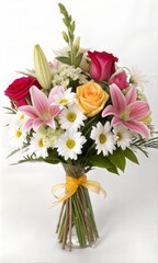 Obraz premium Beautifully arranged bouquet of fresh flowers on a white background (Bouquet)