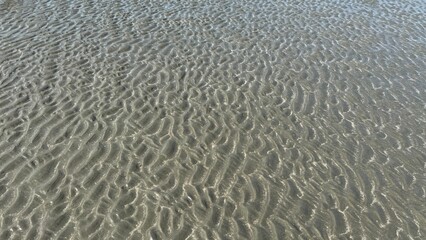White sand beach texture with abstract blue water waves and natural surface reflection