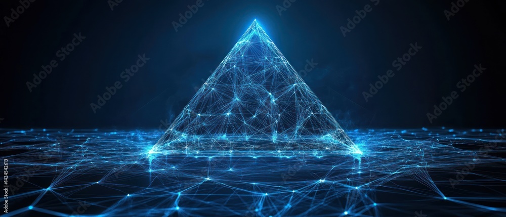 Poster abstract pyramid of light: digital network structure