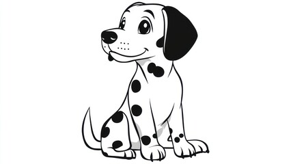 Cute Dalmatian puppy sitting, white background, children's book illustration