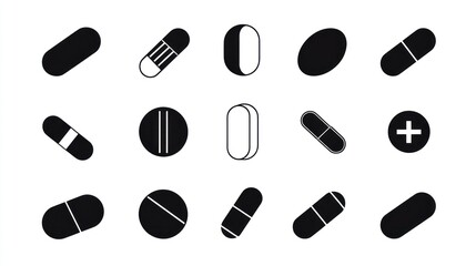 Medicine icons, healthcare, various shapes, white background, medical design