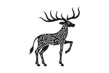 Tribal Deer Head Silhouette Decorative Antler Stag Vector Art