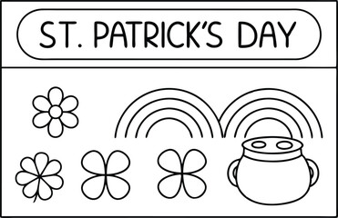 Saint Patricks Day with Rainbow, Pot of Gold and Clovers Line Art
