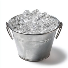 Ice cubes in metal bucket isolated on white background