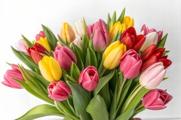 Naklejka premium Beautiful bouquet of tulips, isolated on a white background. (Bouquet)