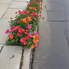 flowers on a street, flowers in a garden