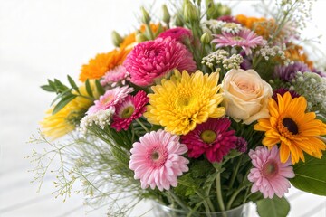 Fresh, vibrant bouquet of colorful flowers isolated on a white background. (Bouquet)