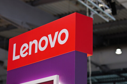 Hannover, Germany - April 3, 2025: Lenovo logo in Hannover, Germany - Lenovo Group Limited is a Chinese multinational technology company