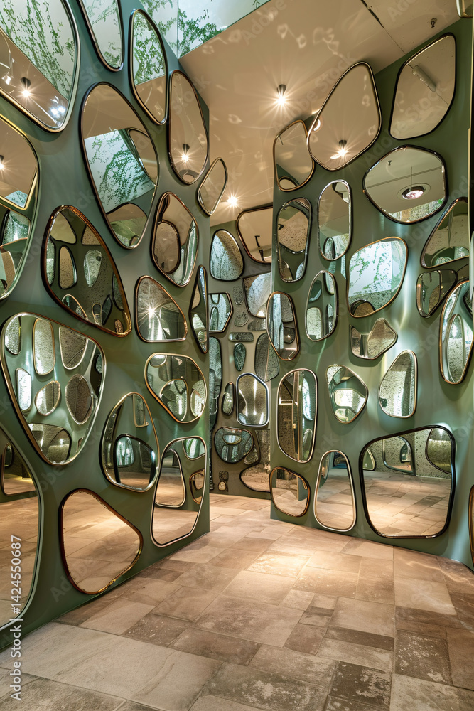 Poster Space with a captivating mirror design that reflects light and adds depth to the environment