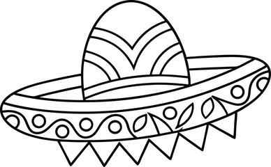 Outlined Sombrero with Ornamental Brim, on White Background
