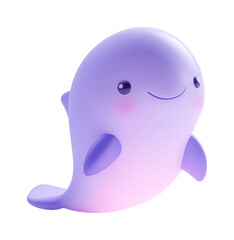 Cute purple cartoon whale with smiling face and pink cheeks, cut out - stock png.