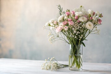 Fototapeta premium Minimalist floral composition for various celebrations. Greeting card template for special occasions. (Bouquet)