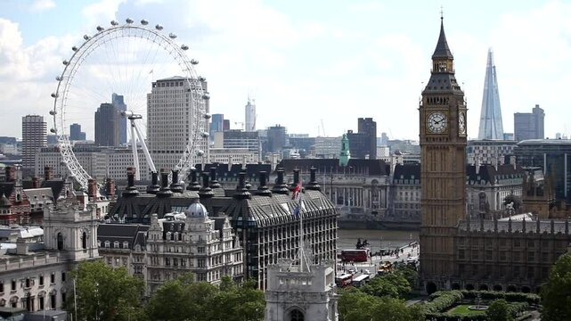 Beautiful view over London city near big ben - medium, locked off shot