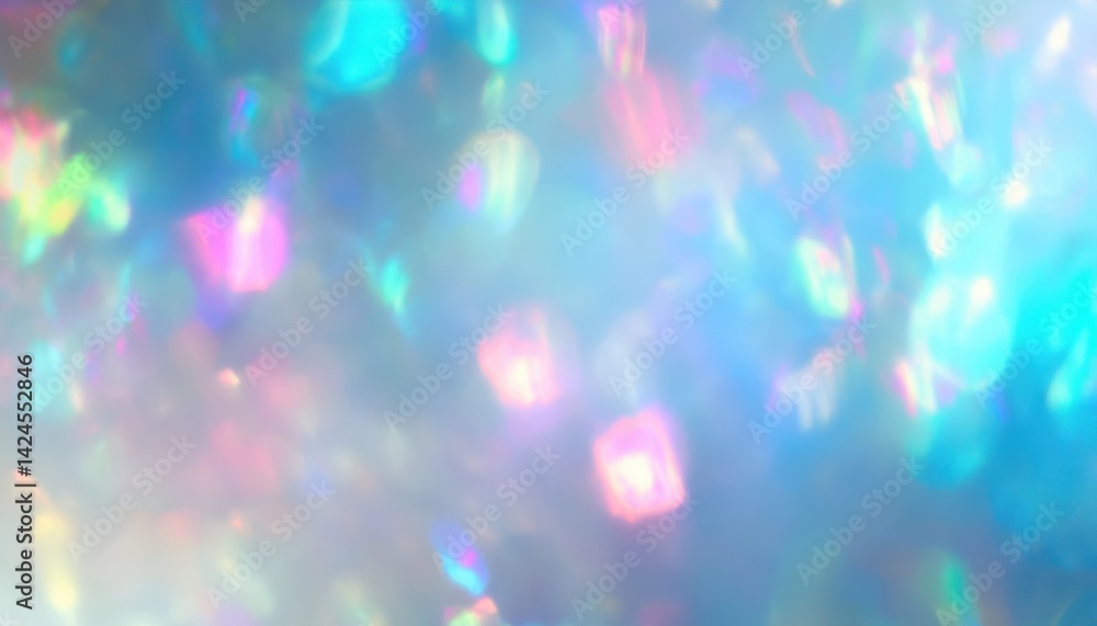 Poster soft pastel light bokeh texture with rainbow holographic reflections for web design, branding, and p