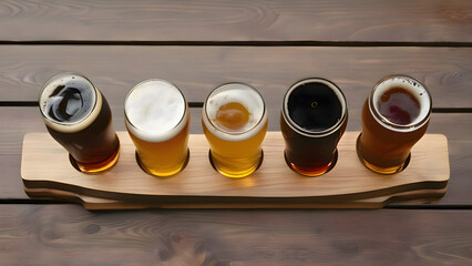 A cozy brewery vibe with a neat lineup of beer glasses.

