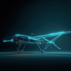 Futuristic drone design, rendered as a glowing wireframe.