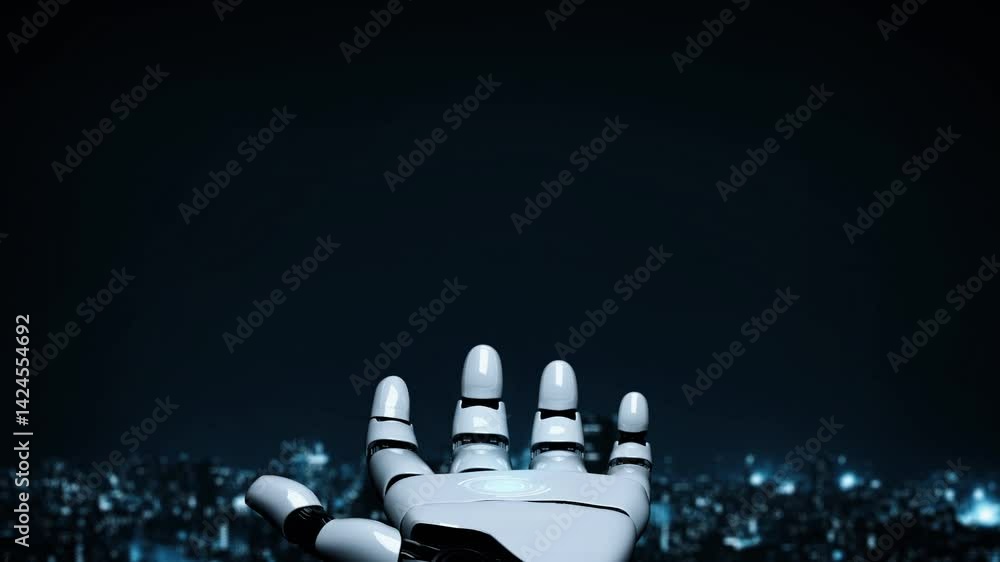 Poster futuristic robot artificial intelligence enlightening ai technology development and machine learning