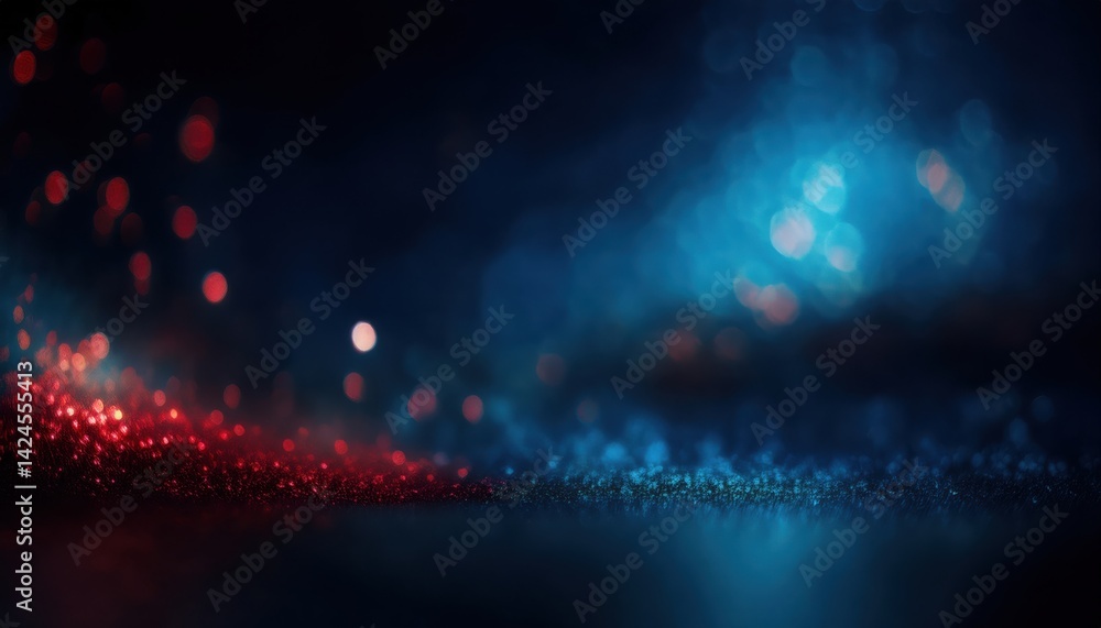 Poster glowing red and blue bokeh lights abstract texture for halloween web design, print media, branding, 