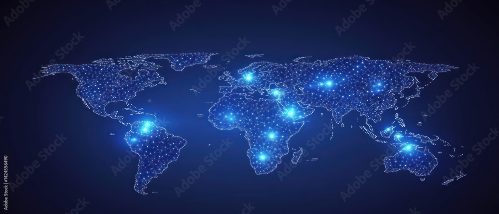 Poster global network connection: a polygonal world map