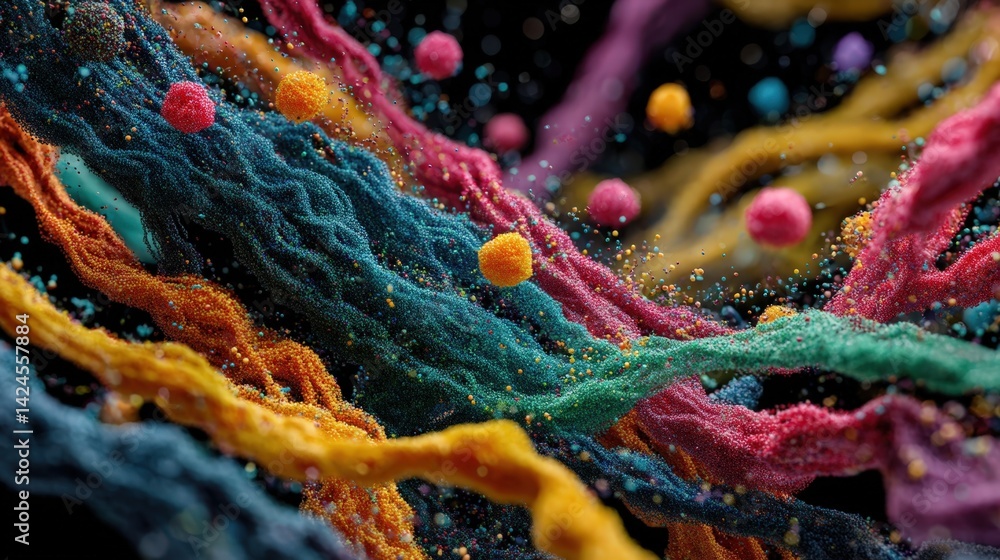Poster abstract colorful particles swirling dynamically in motion a vibrant 3d rendered image