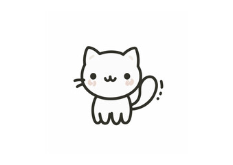 Fototapeta premium Cute cat cheerful cartoon against white background with copy space