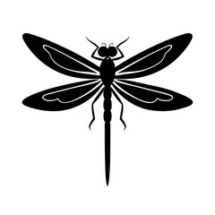 Black Vector Silhouette of Dragonfly on White Background