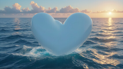 Fototapeta premium white heart on the surface of water under sunlight, Generative AI