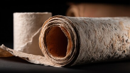 Ancient Rolled Parchment Paper Scroll Close Up Detail Texture Background