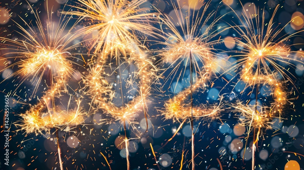 Aufkleber 2023 sparklers illuminating in front of a blurred fireworks backdrop