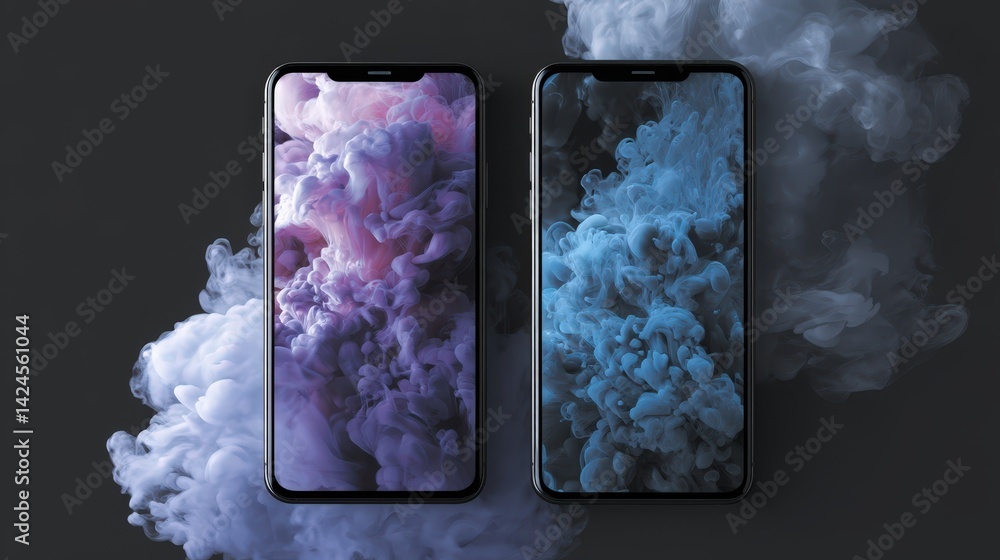 Aufkleber two smartphones displaying abstract ink cloud designs a stunning visual for tech and design projects