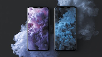Two Smartphones Displaying Abstract Ink Cloud Designs A Stunning Visual for Tech and Design Projects