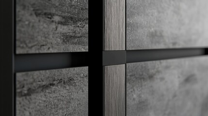 Close-up of modern gray cabinets with dark accents.