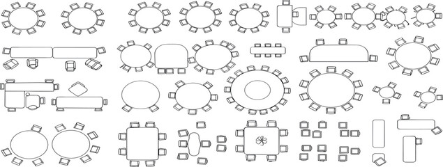Office Furniture elements top view vector set. Kit for plan of office, house, apartment, workspace. Collection of Interior icon. Table, chair, sofa, plant. Symbol for interior design,