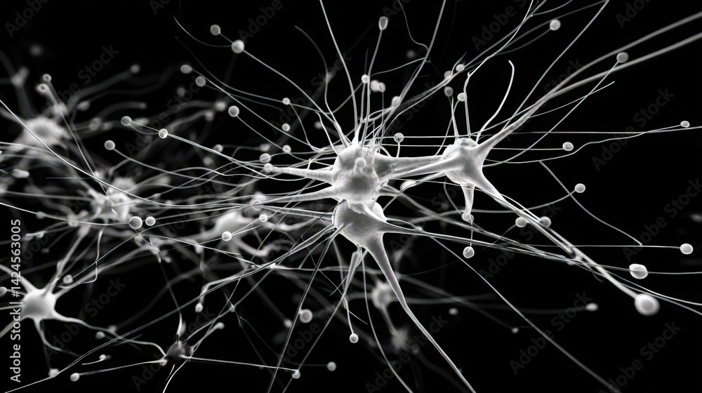 Poster microscopic view of complex neuron network intricate neural connections brain cells science research