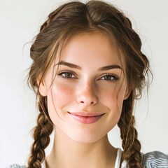 Naklejka premium Youthful woman with symmetrical Dutch braids.